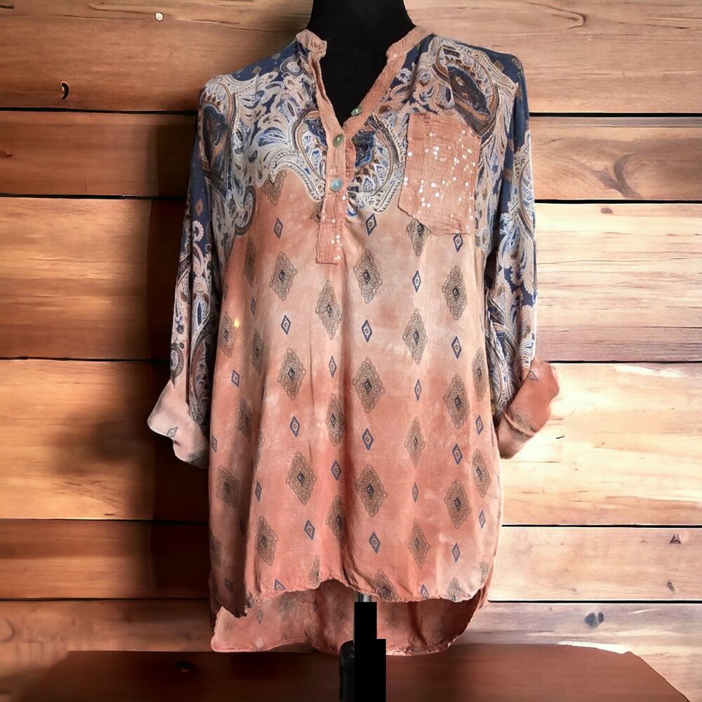 NWOT SCANDAL (M/L) Made in ITALY Bohemian Hi/Low Sequined Pullover